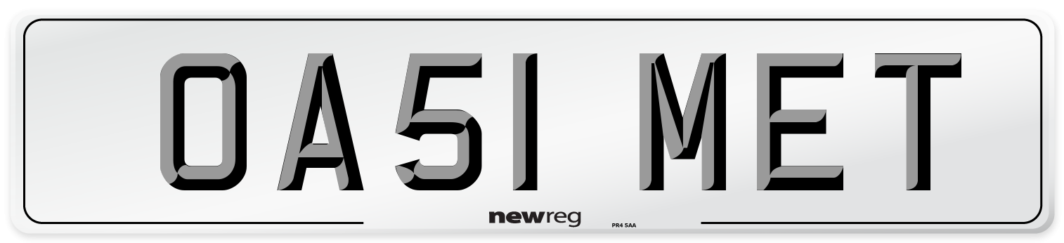 OA51 MET Number Plate from New Reg